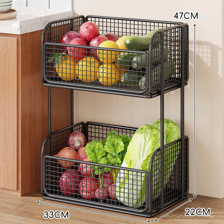 Compact Rolling Mesh Pantry Organizer Cart with Deep Ventilated Baskets and Locking Casters