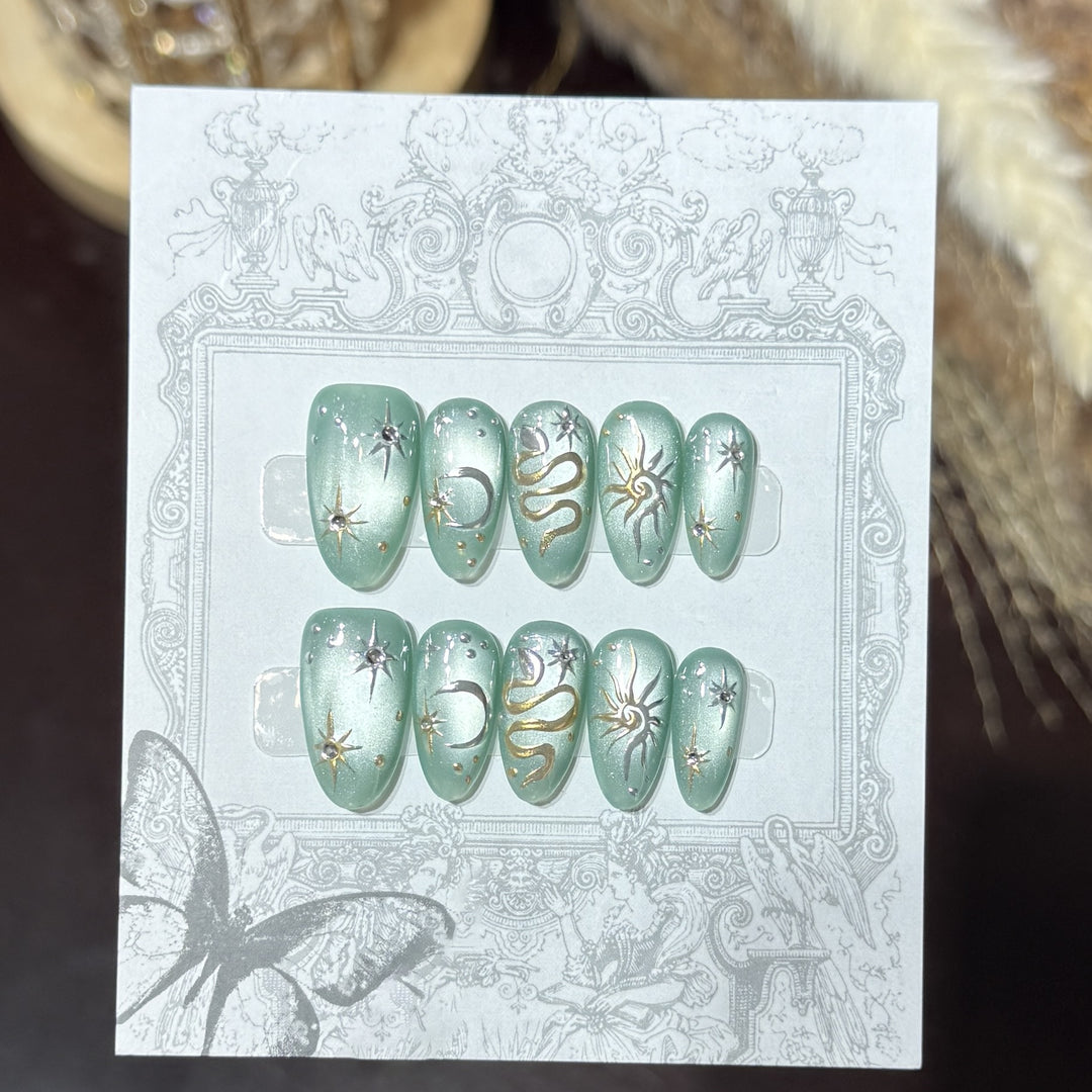 Decorative Press-On Nail Set with Celestial Accents Kalsten