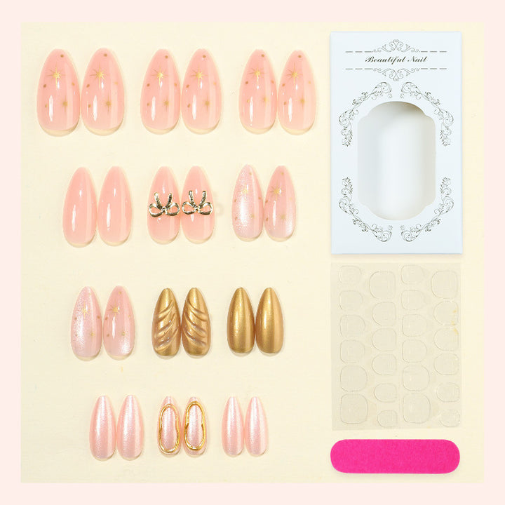 Artificial nail set with elegant golden accents Kalsten