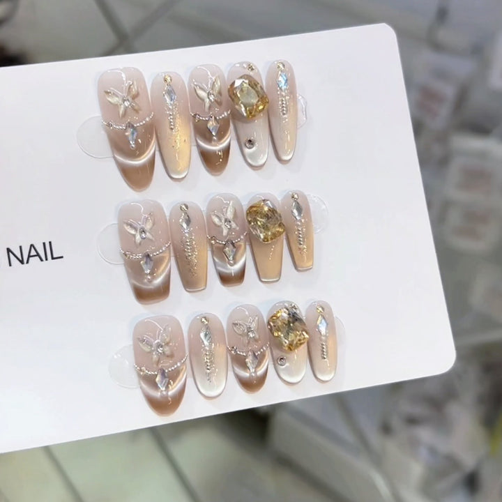 Decorative Press-On Nail Art Set with Gemstone Accents Kalsten