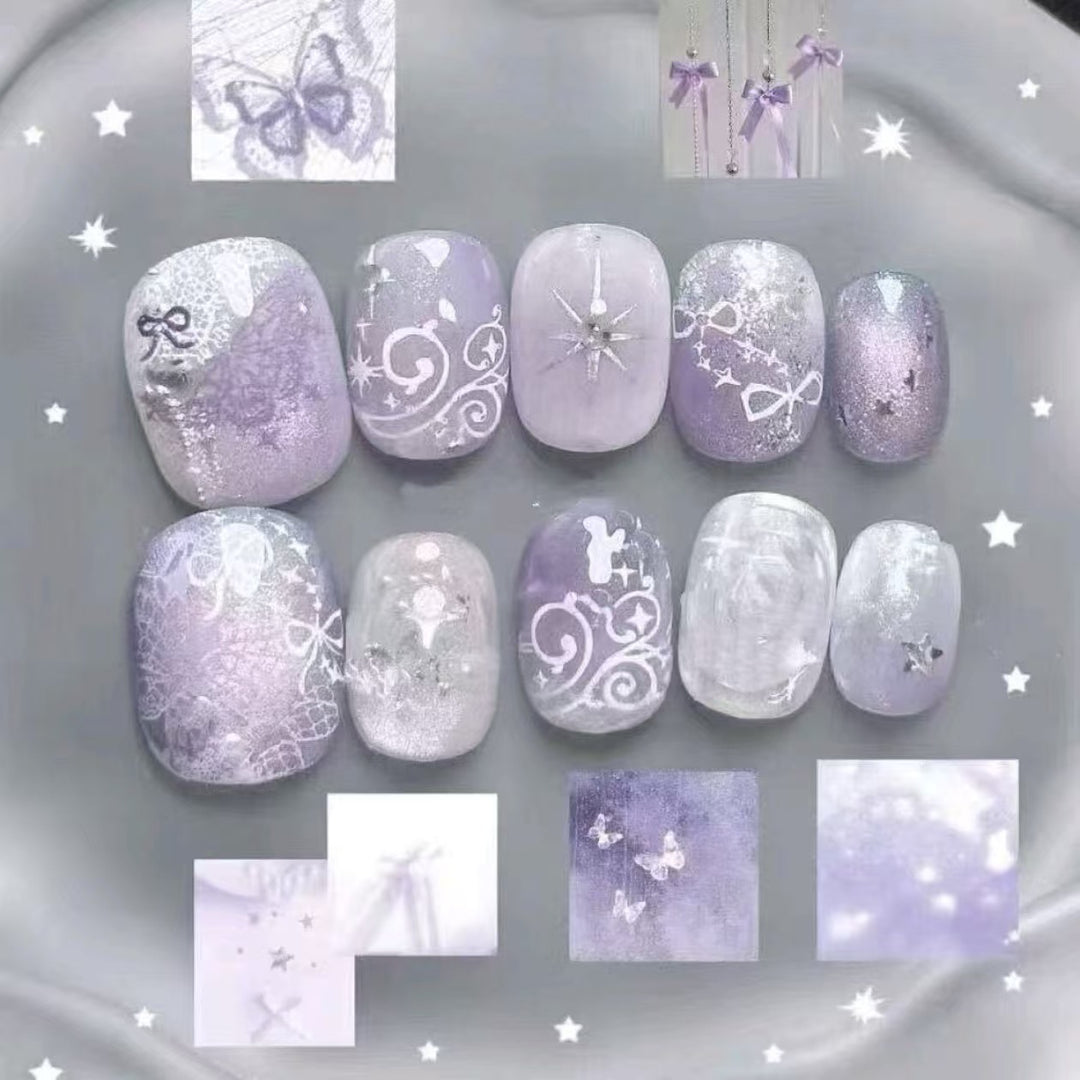 Elegant Press-On Nail Art Set with Bow and Dots Kalsten