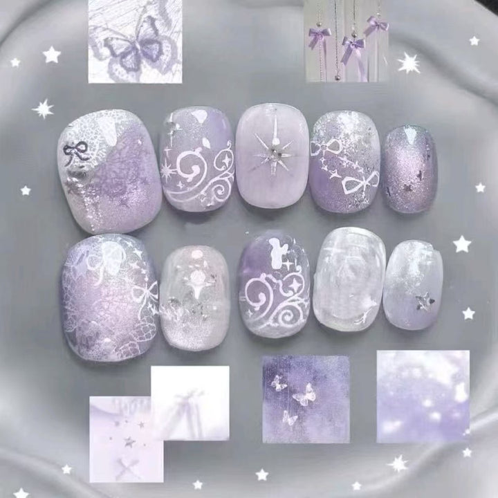 Elegant Press-On Nail Art Set with Bow and Dots Kalsten