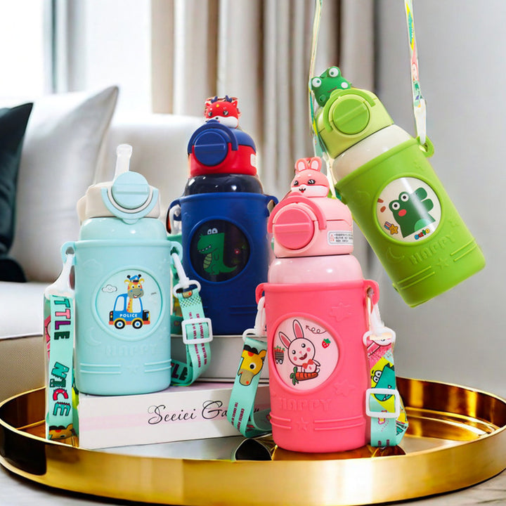 Women's Insulated Drinking Bottle with Cheerful Frog Design and Practical Carry Strap Kalsten