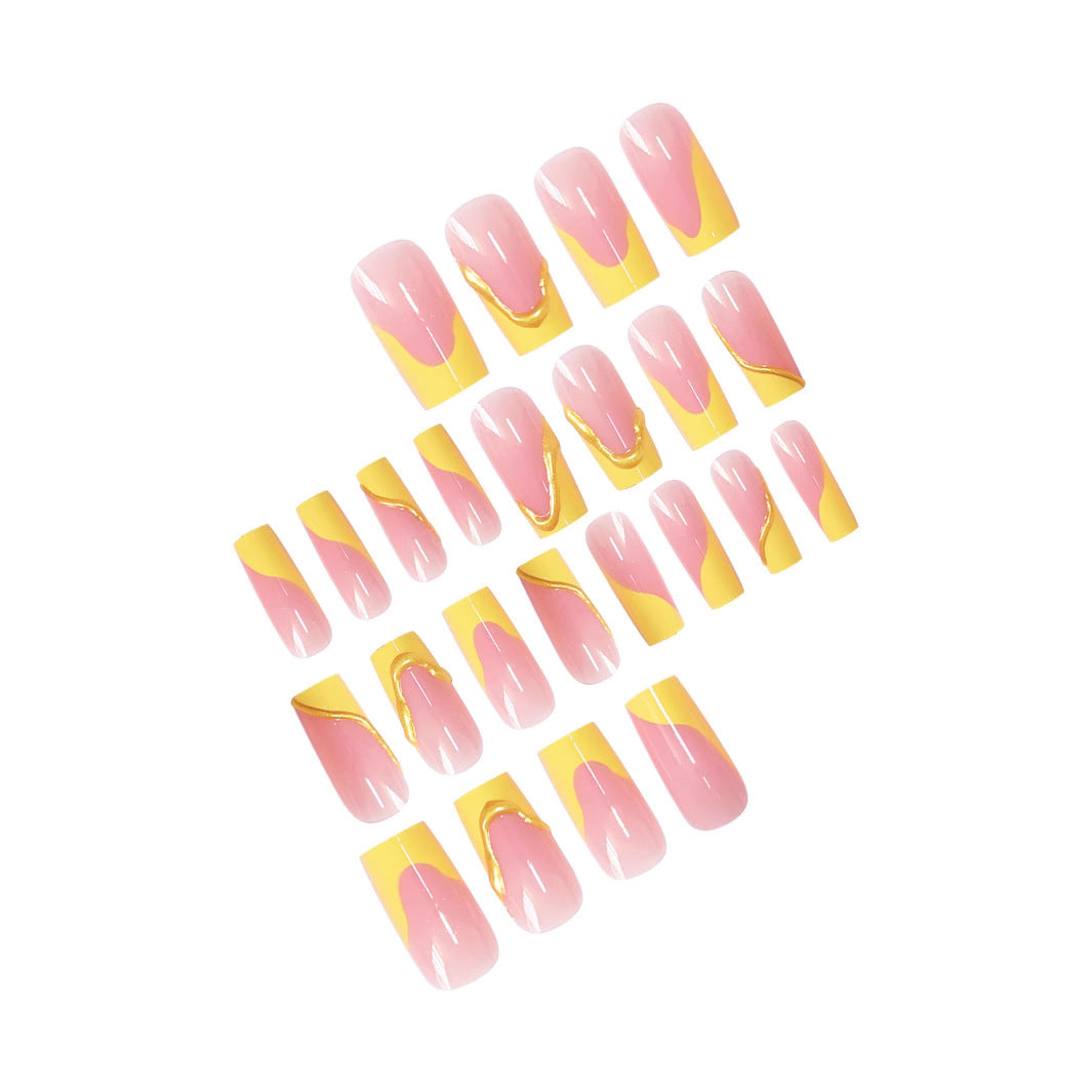 Elegant Acrylic French Tip Press-On Nails with Gold Detailing Kalsten