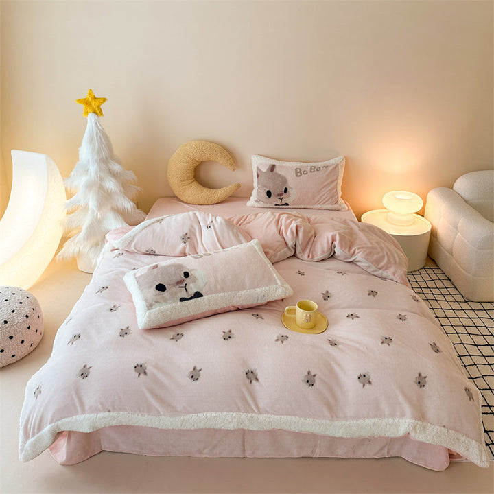 Cozy teddy plush bedding set with Sherpa trim