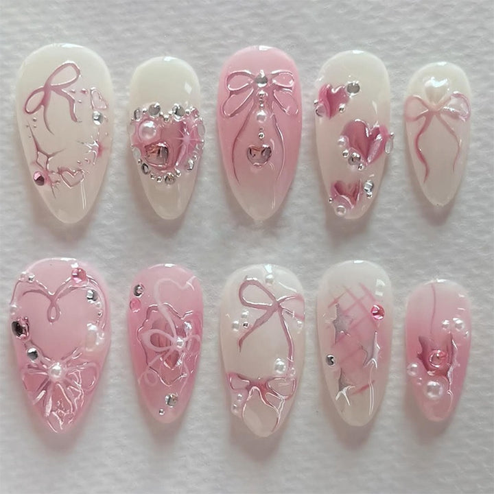 Elegant artificial nail set with floral and glitter details Kalsten