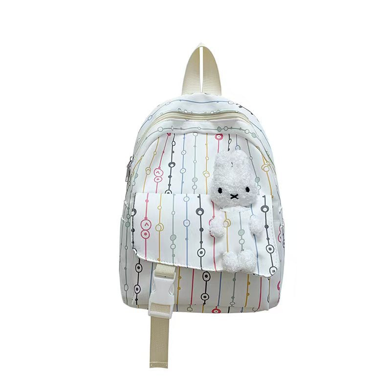 Backpack with Playful Checkered Pattern and Cute Plush Pendant Kalsten
