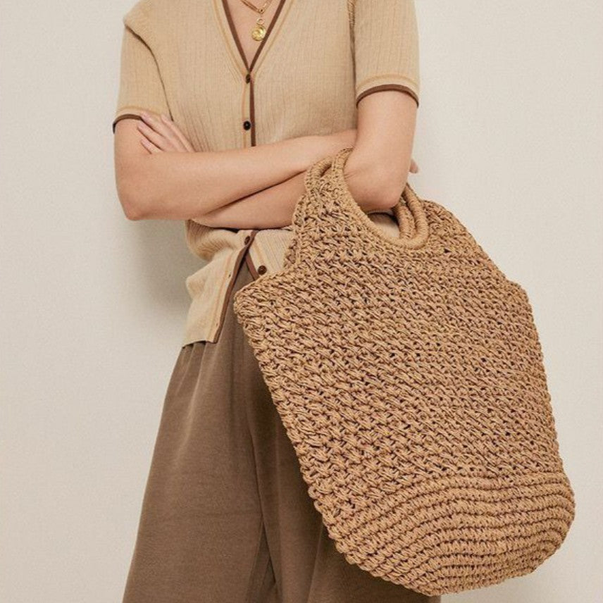 Hand-knotted straw bag with round handle Kalsten