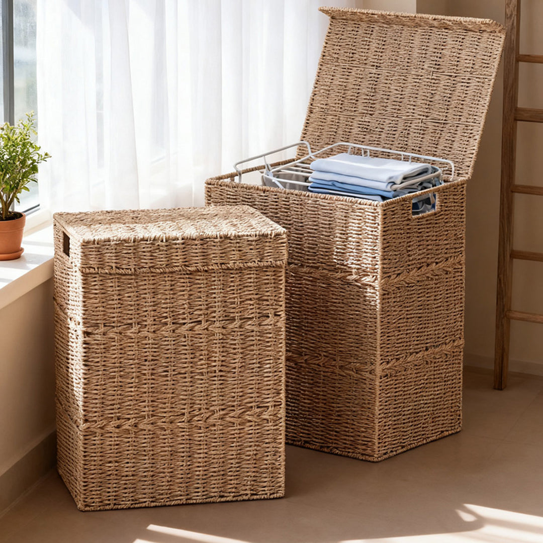 High-quality laundry basket with lid and natural weave Kalsten