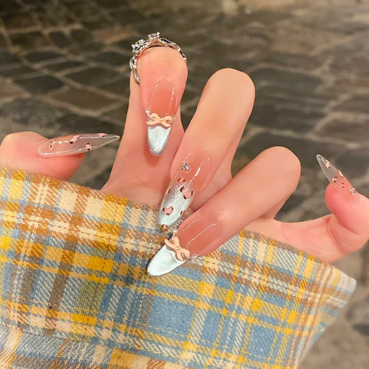 Artistic Long Stiletto Press-On Nails with Bow Design Kalsten