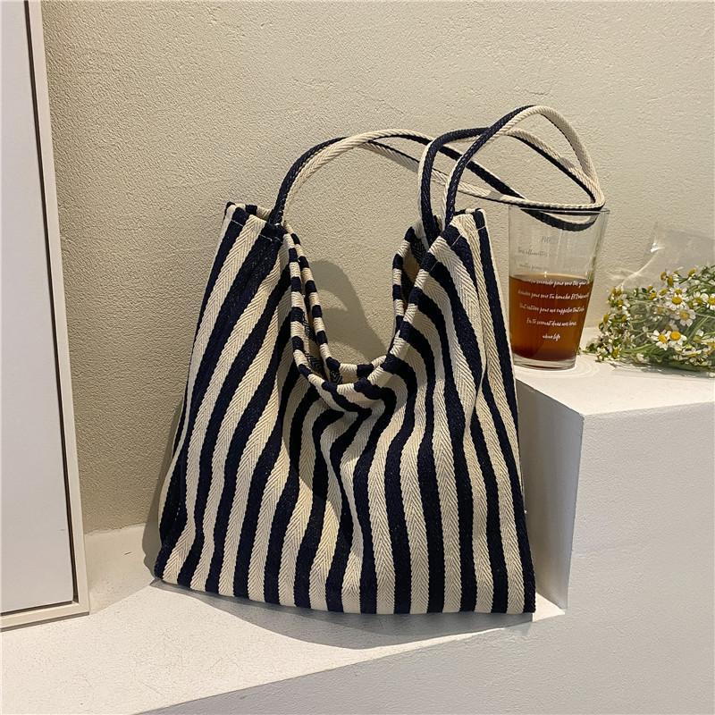 Casual Striped Canvas Tote Bag