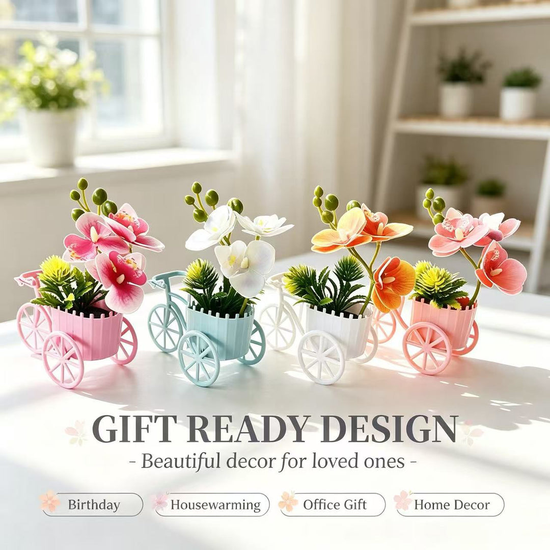 Decorative Bicycle Planter with Faux Orchid Arrangement for Decor