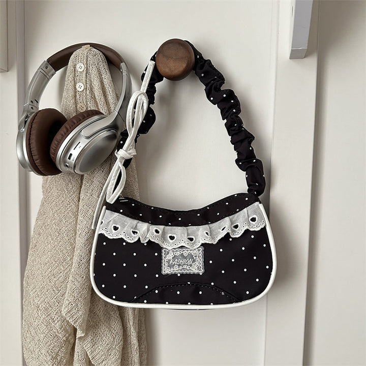 Polka Dot Ruffled Shoulder Handbag