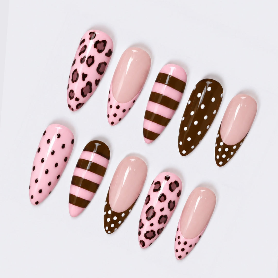 Nail set with stylish leopard and striped pattern Kalsten