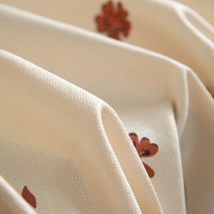 Tablecloth made of cotton blend with floral border illustration and reinforced hem Kalsten