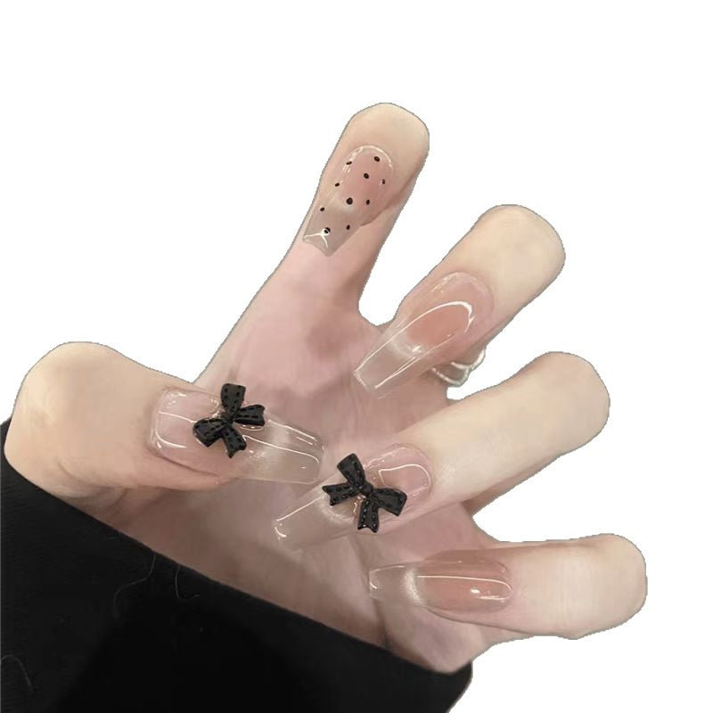 Trendy Press-On Nail Art Set with Stylish Bow Accents Kalsten
