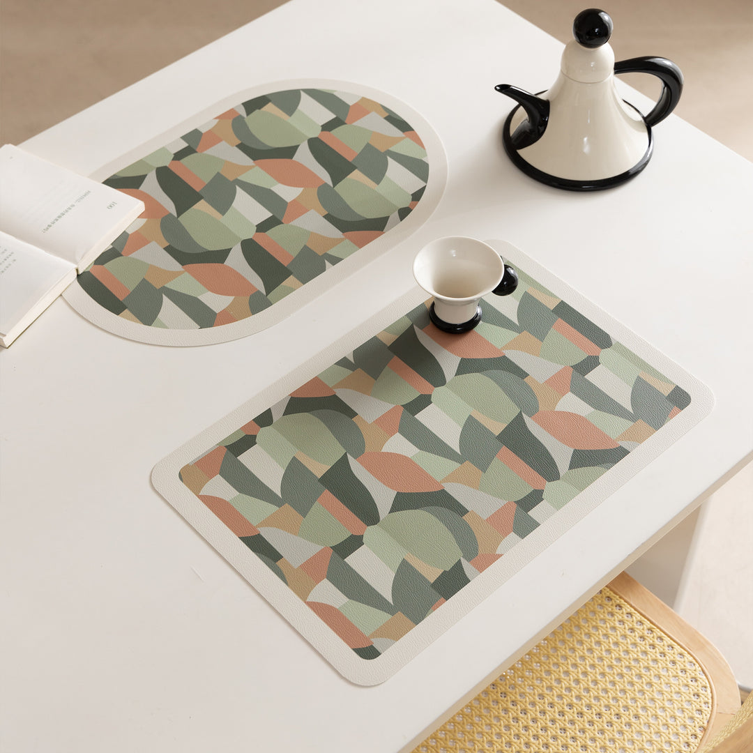 Wipeable retro placemats made of artificial leather with geometric pattern Kalsten