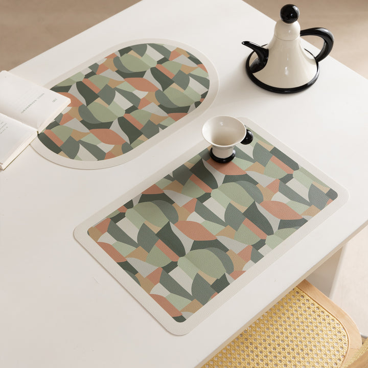 Wipeable retro placemats made of artificial leather with geometric pattern Kalsten