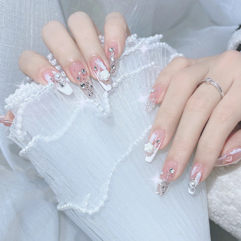 Acrylic nail set with elegant 3D flower and glitter decorations Kalsten
