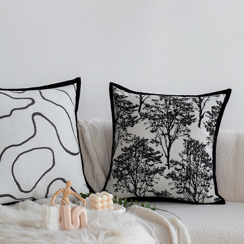 Decorative square cushion cover with abstract line print and contrasting piping Kalsten
