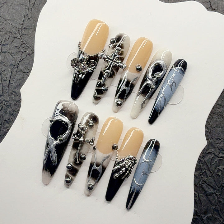 Gothic-Inspired Decorative Press-On Nail Set