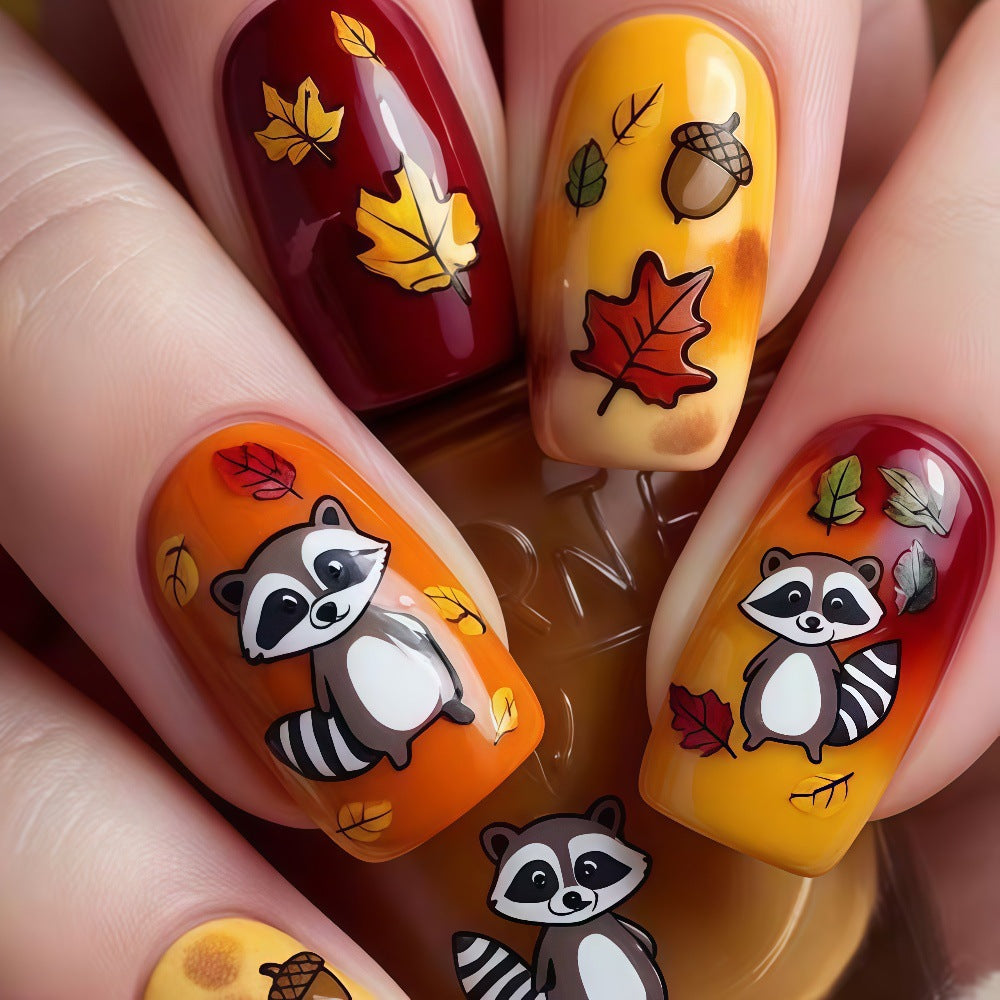 Artificial nails with autumnal animal and leaf patterns Kalsten