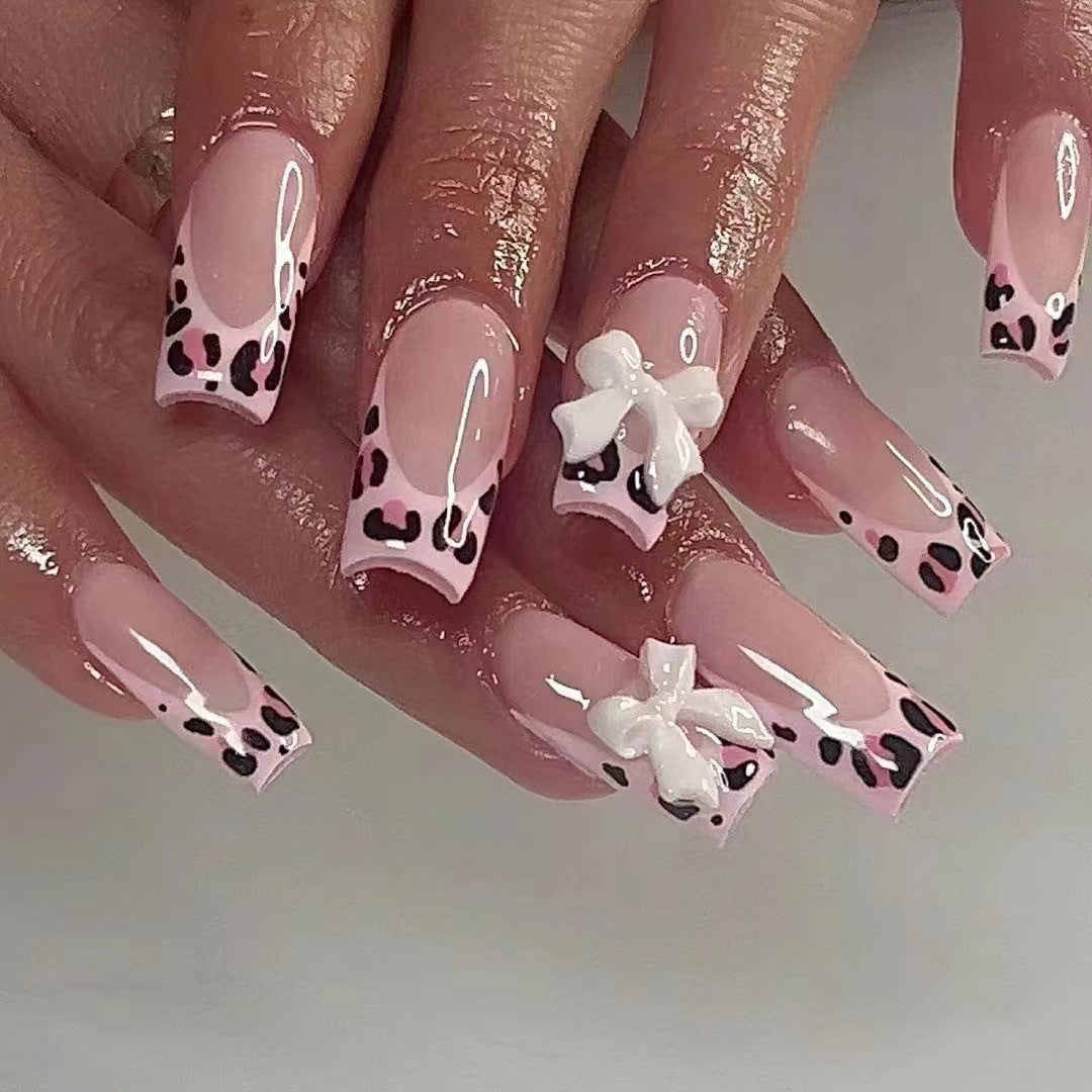 Artificial nails with leopard pattern and bows Kalsten