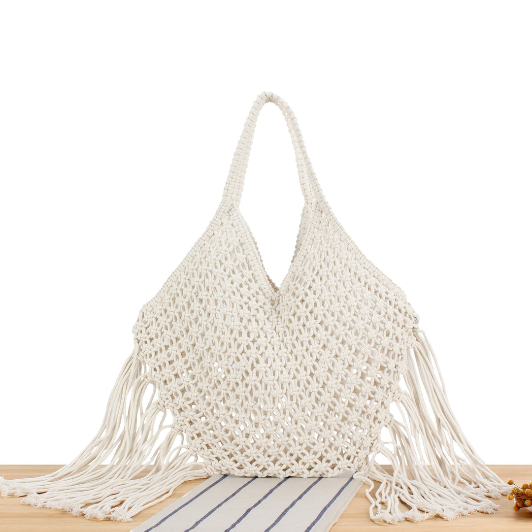 Hand-knotted tote bag with fringes Kalsten