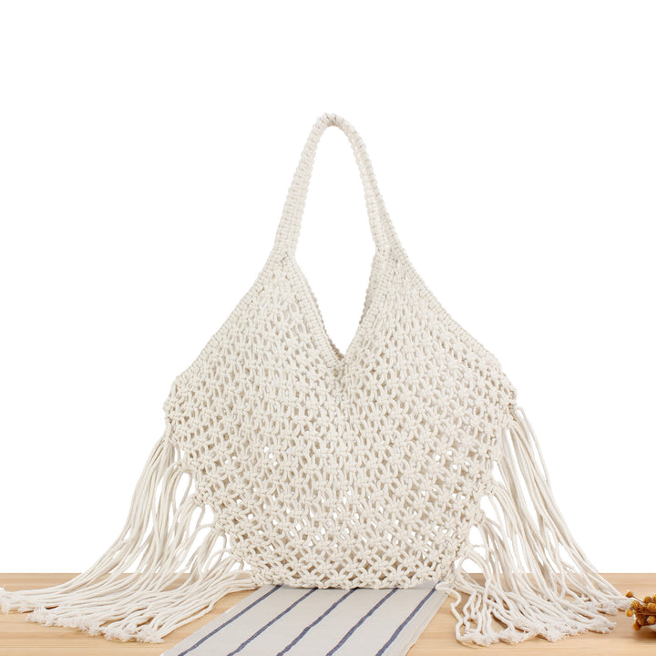 Hand-knotted tote bag with fringes Kalsten