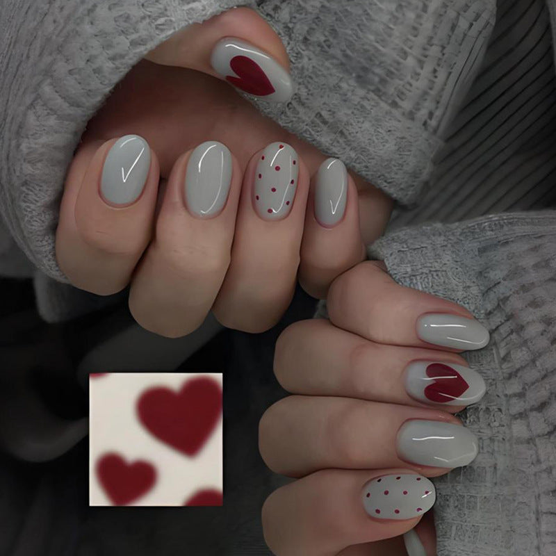 Artificial nail set with romantic heart and dot patterns Kalsten