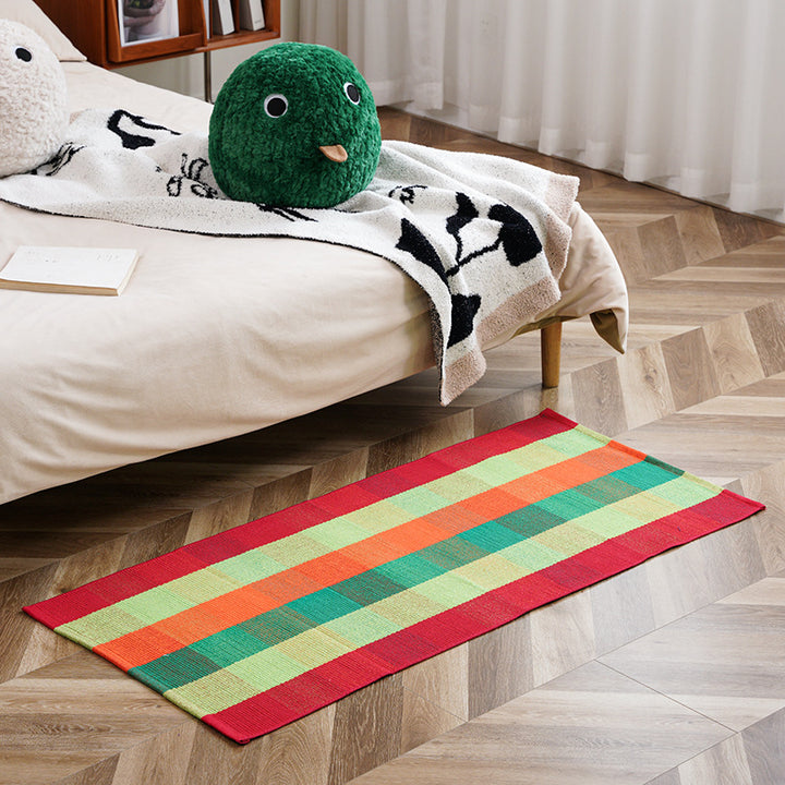 Flat-woven runner rug with check pattern and decorative border stripe Kalsten