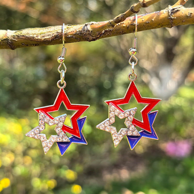 Women's hanging star earrings with enamel and crystal embellishments Kalsten