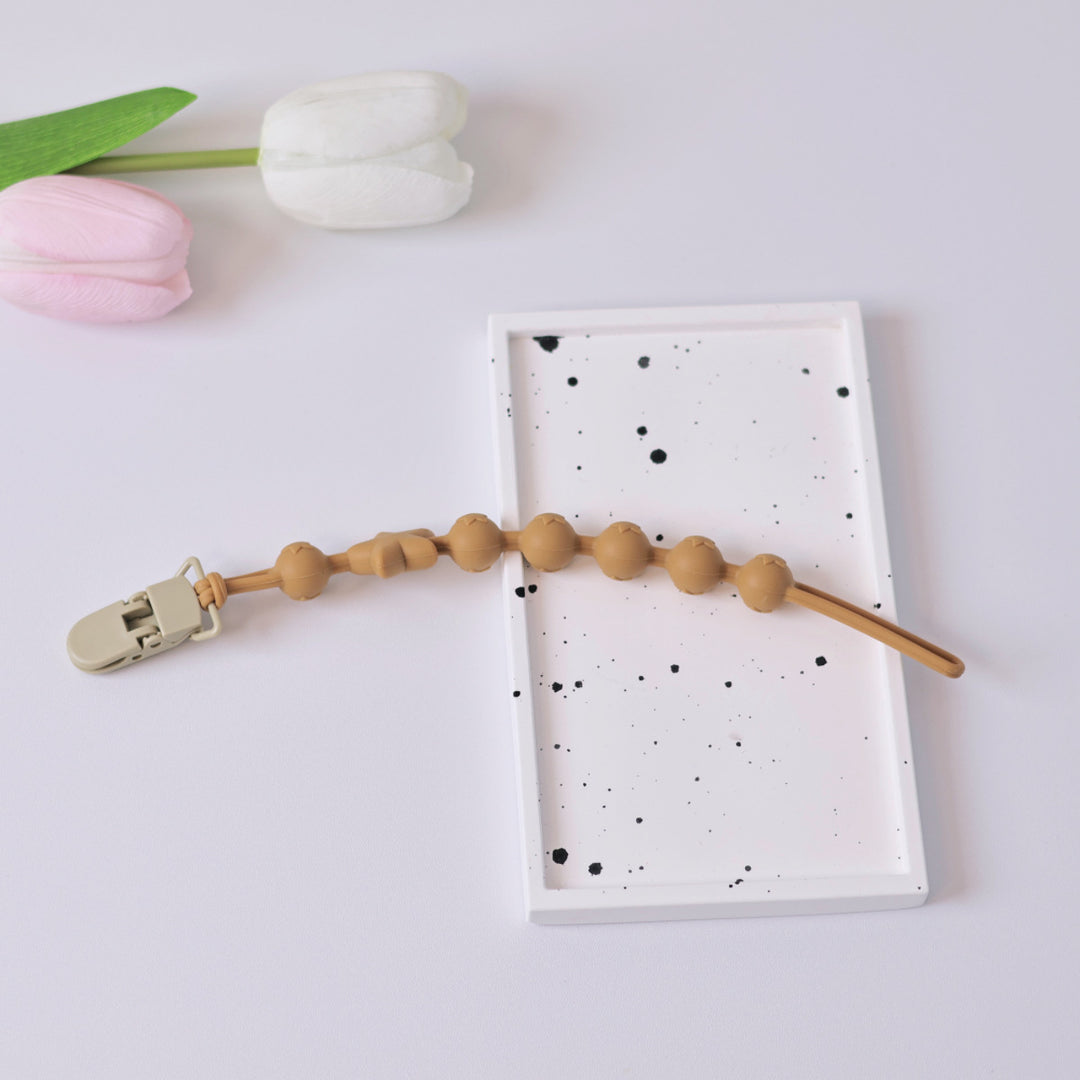 Silicone Sensory Bead Pacifier Leash with Safety Snap Clamp