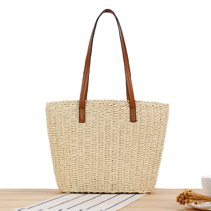 Handbag Made of Natural Wicker with Leather Handles Kalsten
