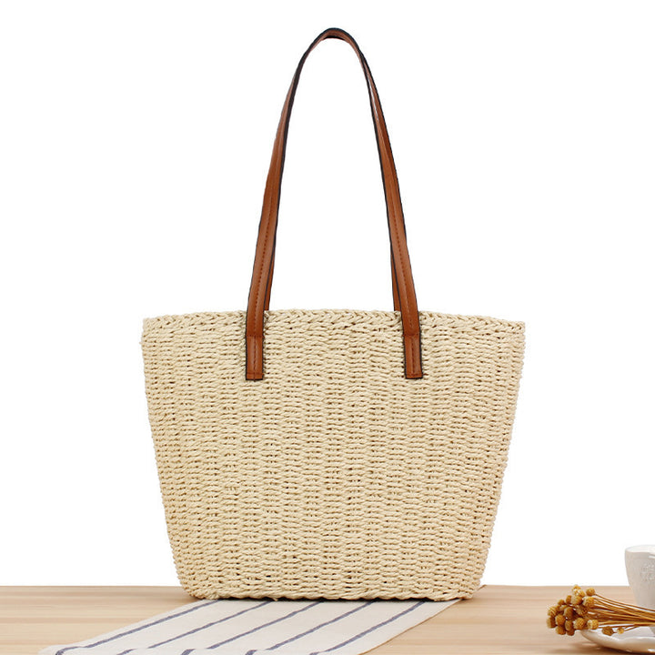 Handbag Made of Natural Wicker with Leather Handles Kalsten