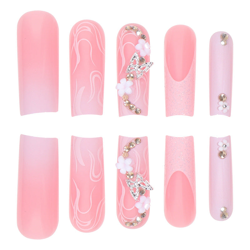 Floral and Glitter Stiletto Press-On Nails Kalsten