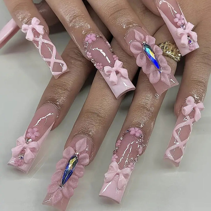 Decorative Bow-Embellished Press-On Nails Kalsten