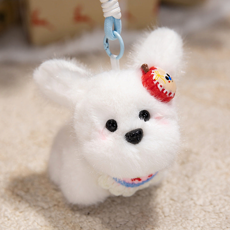 Fluffy Bunny Bag Charm Keychain with Faux-Fur Plush Body and Decorative Resin Accent Kalsten