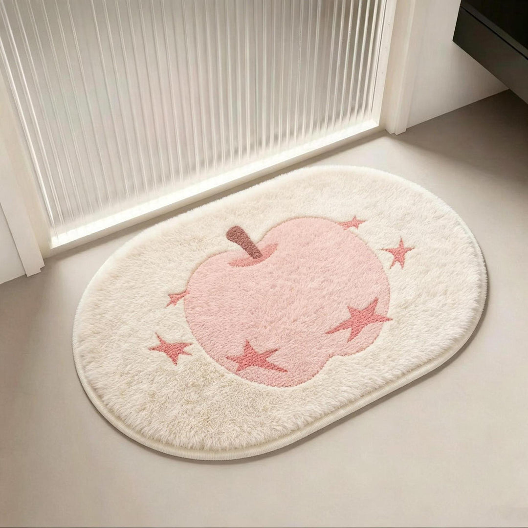 Apple-Themed Plush Bath Mat