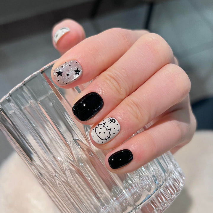 Artificial nails with cat and star design Kalsten