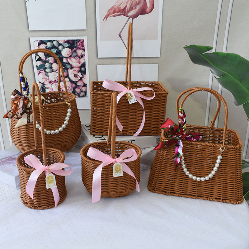Chic Woven Handbag with Pearl Accent Kalsten