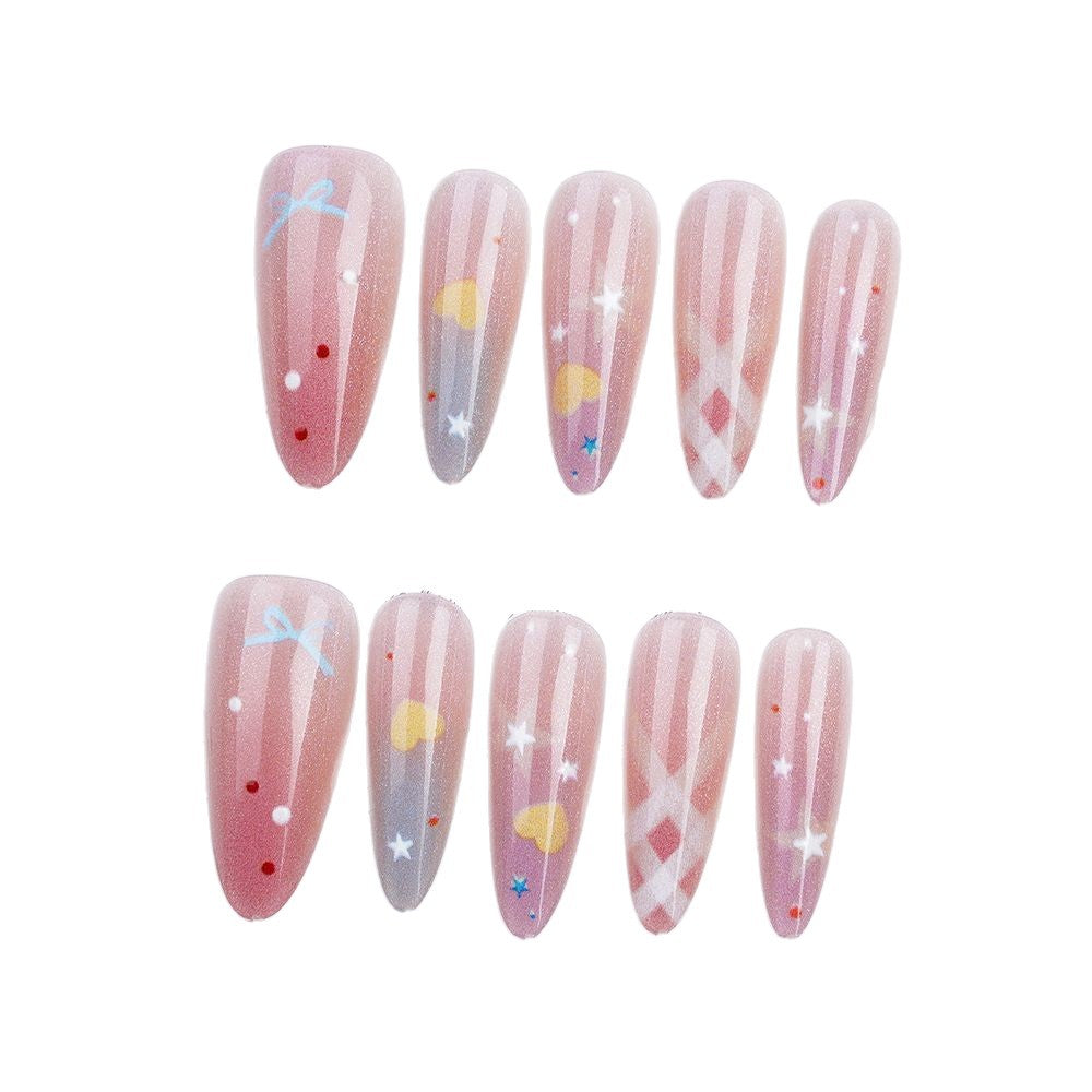 Premium Ombre Stiletto Press-On Nails with Floral Design Kalsten