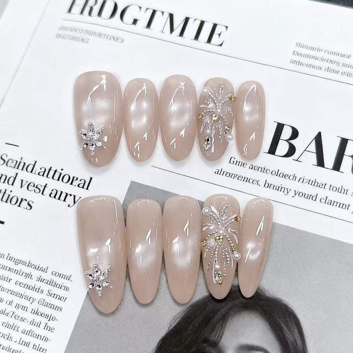 Elegant Press-On Nail Art with Rhinestones Kalsten