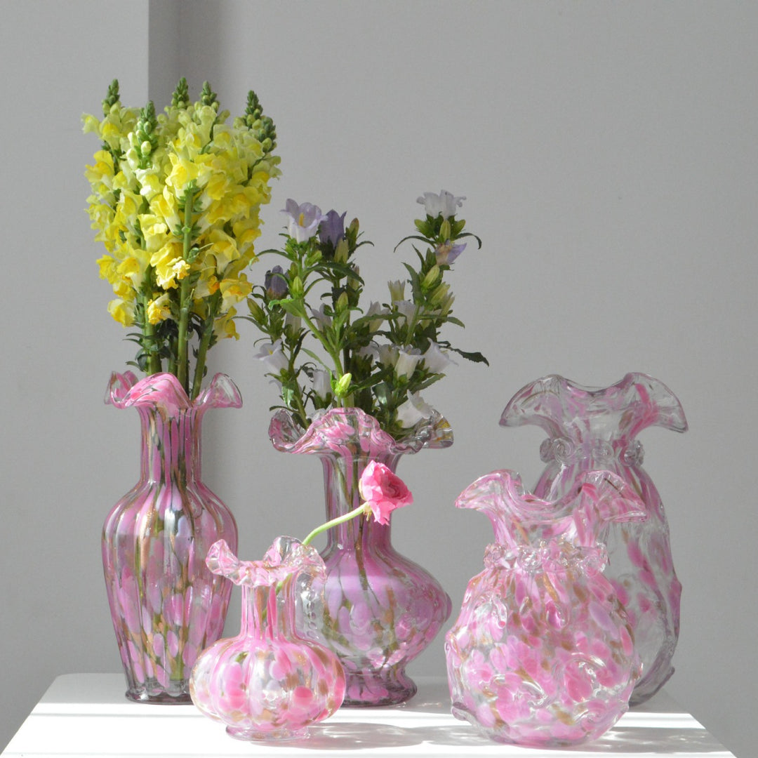 Handblown Ruffled-Rim Bulbous Art Glass Bud Vase Kalsten