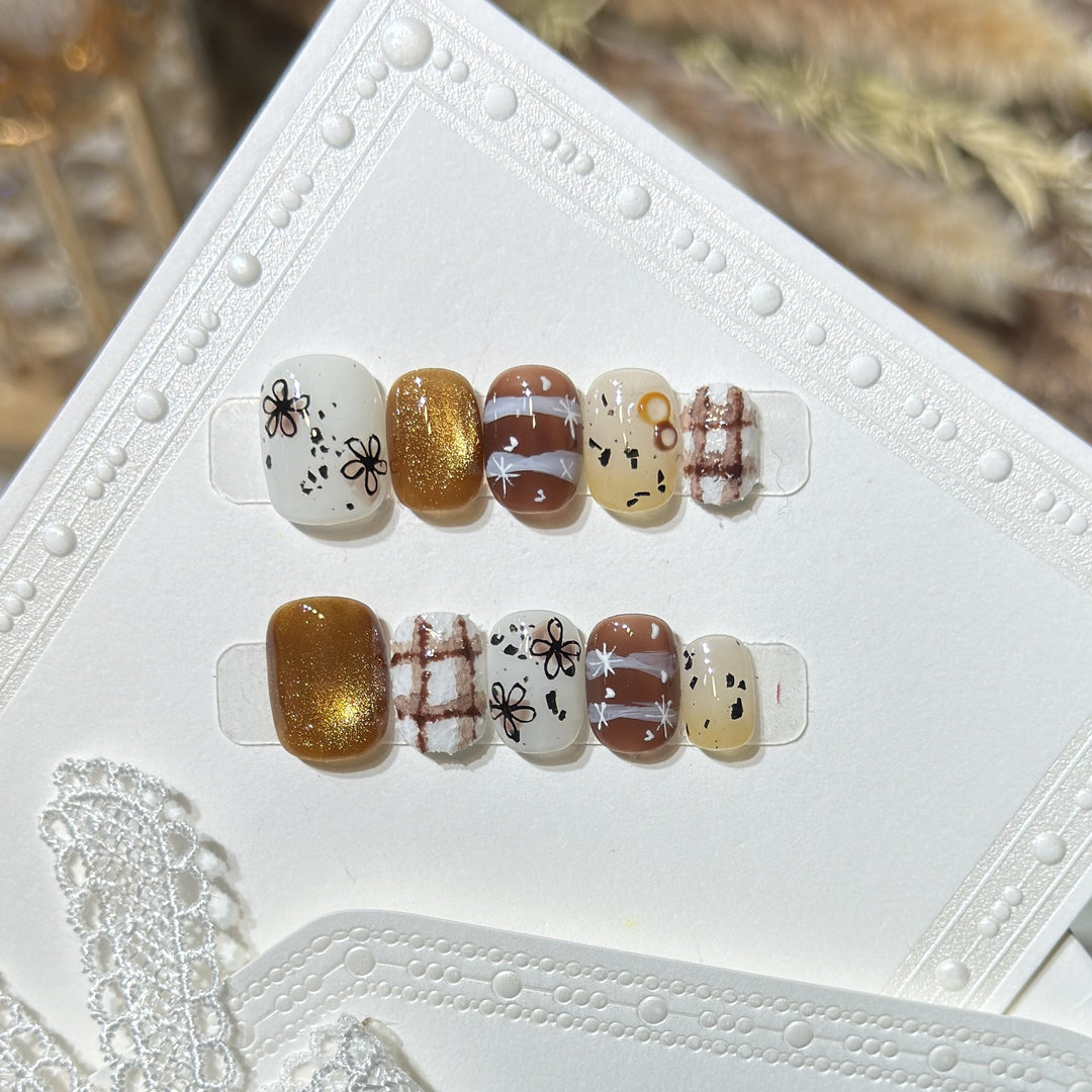 Artistic Press-On Nail Set with Unique Design Elements Kalsten