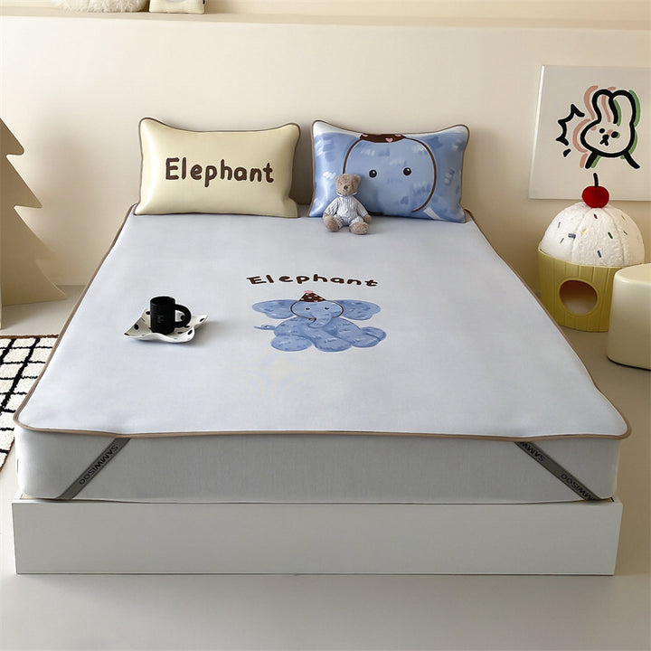 Child mattress topper with cute elephant print and non-slip bottom