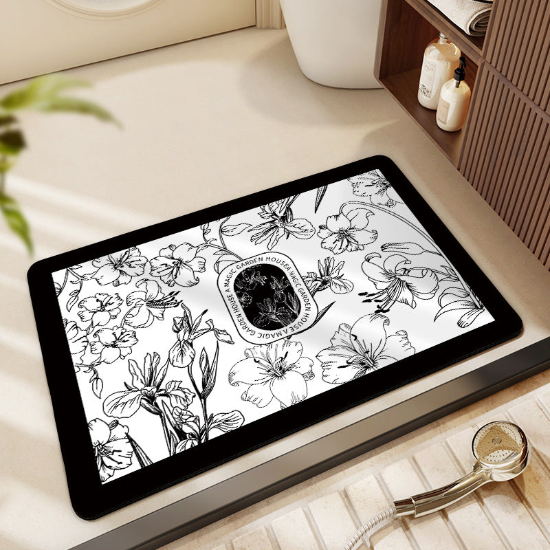 Floral Design Absorbent Bathroom Mat Kalsten
