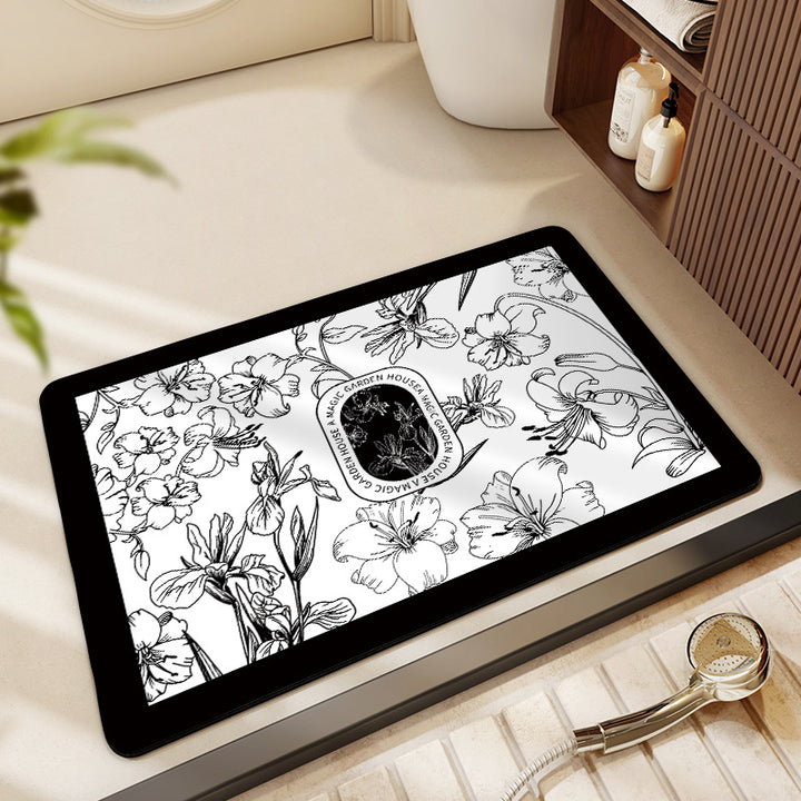 Floral Design Absorbent Bathroom Mat Kalsten