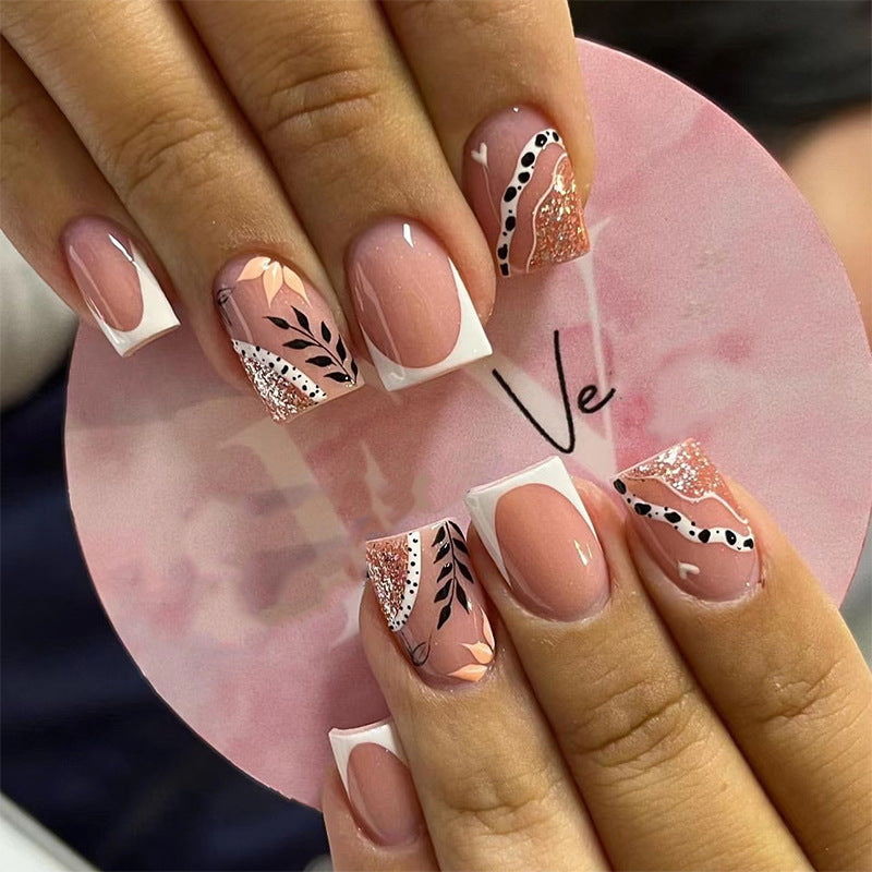 Trendy artificial nails in flower and glitter pattern Kalsten