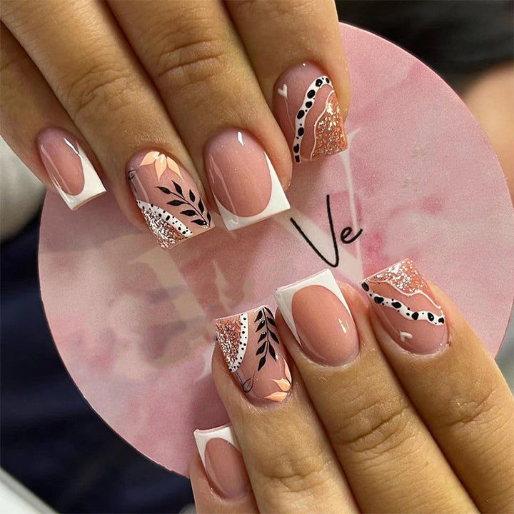 Trendy artificial nails in flower and glitter pattern Kalsten